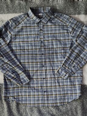 REI Co-op Sahara Plaid Hiking Fishing Shirt Men's  Sz XXL Blue Yellow Vented